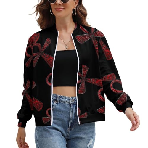 Red Ancient Egyptian Ankh Women's Zippered Jacket Long Sleeve Outwear Sweatshirts Jackets Fashion Fall Outfits