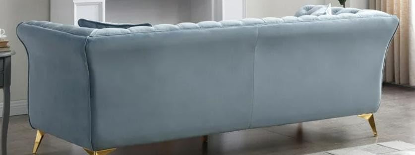 Image of Wood Supernal 3 Seater Sofa Set With Brass Legs Perfect Gives Luxurious Look For Home /Living Room /Office /Guest Room /Hotels /Lounge, 3-Person Sofa, Blue