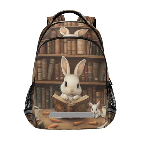 Toddler Backpack for School Girls and Boys 6-12, Child Bookbag with Reflective Strips, Little White Rabbit Bookstore