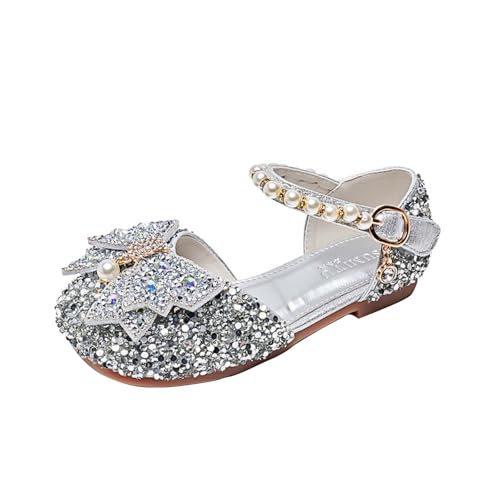 Girls Dress Shoes Princess Party Wedding Shoes Glitter Rhinestone Pearl Bowknot Low Heel Mary Jane Flats