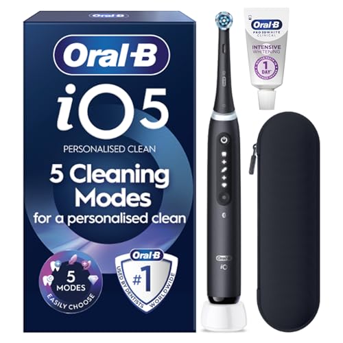 Oral-B iO5 Electric Toothbrush, Matt Black, with Travel Case and Toothpaste