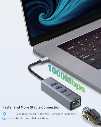 Image of 2Pcs USB to Ethernet Adapter, USB Ethernet Adapter for Laptop, RJ45 Hub with 3*USB 3.0 Gigabit 10 /100 /1000 Mbps Support Windows, Mac OS, Surface Pro, Linux, XPS, Smart TV, and More