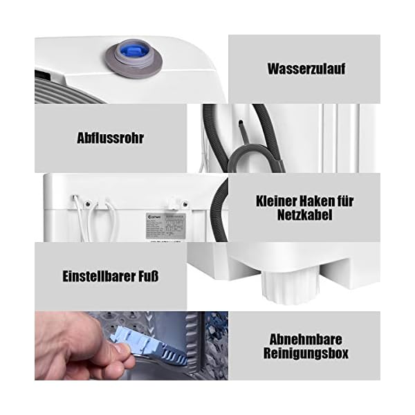 DREAMADE Waschvollautomat Waschmaschine 3,5kg, Miniwaschmaschine mit Schleuder,Toplader, Pump,6 Model, Miniwaschmaschine vollautomatisch, Weiß – Bild 6
