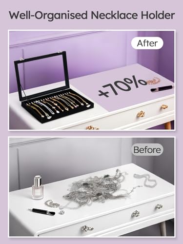 mepure Jewellery Box for Women, Velvet Necklace Holder with 20 Hooks, Clear Lid Necklace Stand, 35cm x 24cm x 5cm – Elegant Jewellery Storage Organiser - Cosy Home Interiors mepure Jewellery Box for Women, Velvet Necklace Holder with 20 Hooks, Clear Lid Necklace Stand, 35cm x 24cm x 5cm – Elegant Jewellery Storage Organiser - Image 5