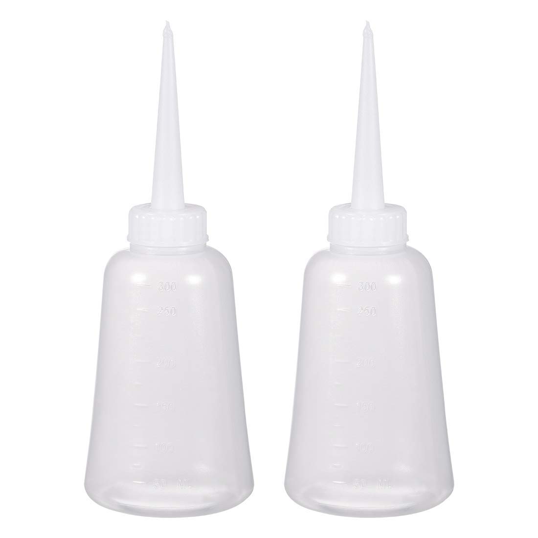 Kunststoff-Druck-Spenderflasche, 300 ml / 10 oz Labor-Aufsatz, schmales Mundstück, Flüssigkeitsspeicher mit abnehmbarem weißen Deckel, 2 Stück