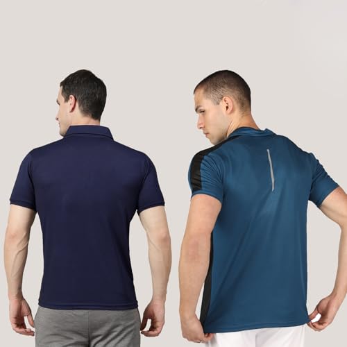 Image of CHKOKKO Men's Active Sports Wear Polo Half Sleeve Gym Tshirt with Button Collar Quick Dry Breathable Perfect for Workout Running Regular Fit Pack of 2