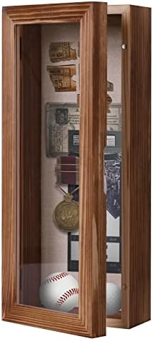 Shadow Box 12.5" x 5", Solid Wood Box Frame with Linen Background and 8 Stick Pins, Memory Display Case for Wedding Bouquet Memorabilia Medals Photos Keepsakes