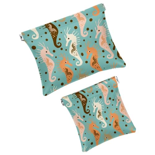 Borsa cosmetica tascabile con chiusura a pressione graziosa borsa da viaggio impermeabile con creature marine in stile cartone animato mini trousse portatile senza cerniera per le donne Multicolore