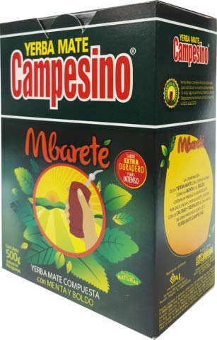 Té Yerba Mate CAMPESINO de Paraguay. (Mbarete, 17.64 oz.)- Sabor Extra Duradero y Mas Intenso - Compuesta Menta y Boldo - 500 Gramos