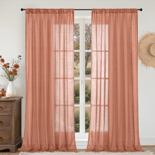 Image of BGment Terracotta Linen Curtains 60 X 84 Inch Length, Wide Semi Sheer Drapes for Living Room Bedroom Dining Decor Rod Pocket Lightweight, 2 Panels Set, Each 60 Inch Wide