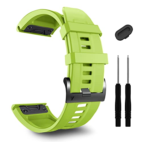 26mm for Fenix 7X Straps,Soft Silicone Fenix 5X Plus Sport Watch Band Compatible for Garmin Tactix 7 Pro/Fenix 6X Pro/Enduro 2/Descent Mk3i 51mm/Tactix Delta, Green