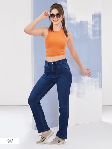 Image of FCK-3 Stretchable Denim High Rise Straight Fit Full Length Classic Jeans for Women