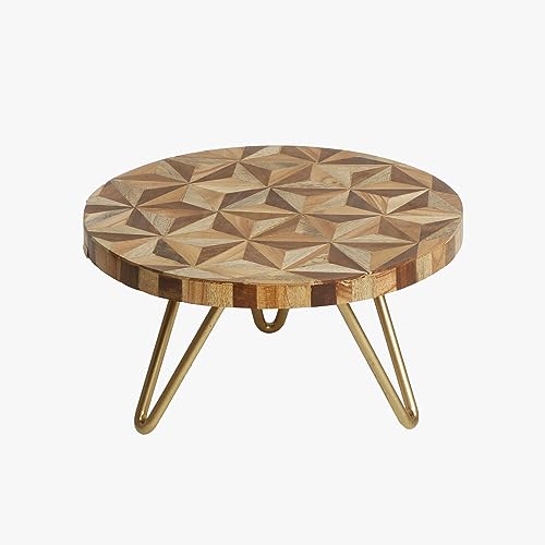 Image of CASADECOR Wooden Geometrical Forest Decorative Pizza Pastry Cake Stand Pack of 1 (Gold, Diameter-10 Inch)