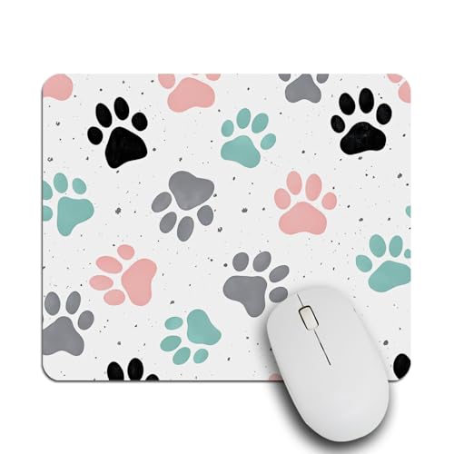 IBILIU Tappetino per mouse con impronte di zampe di cane, colorato, rettangolare, base in gomma antiscivolo, tappetino per mouse per computer portatile, ufficio, casa, 20 x 18 cm