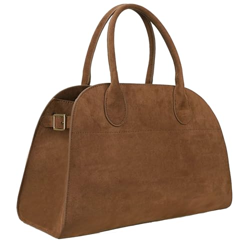 Large Suede Tote Bag For Women,Suede Retro Shoulder Bag,Crossbody Bag Faux Leather Handbag Trendy Work With shoulder strap (Brown Large without shoulder strap)