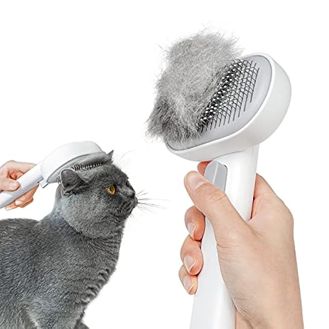 aumuca Cat Brush for Shedding, Cat Brushes for Indoor Cats, Cat Brush for Long or Short Haired Cats, Cat Hair Brush Cat Grooming Deshedding Brush for Dog Kitten Rabbit Massage Removes Loose Fur, White-bxl5grkP