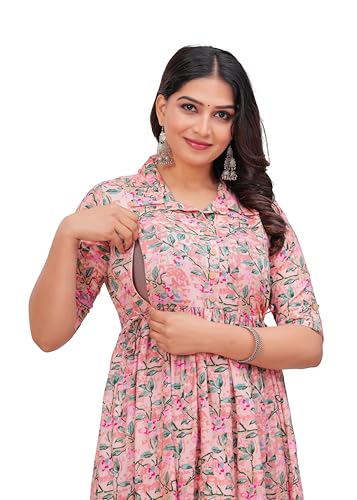 Image of Maternity Feeding Anarkali Kurti Dress for Women | Cotton Nursing Kurta with Both Side Zippers | Pregnancy & Nursing Wear | Comfortable Ethnic