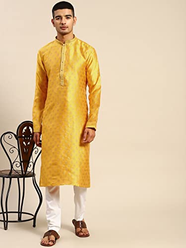 Image of Rajubhai Hargovindas Men's Silk Kurta With Ethnic Motifs Work Woven Design