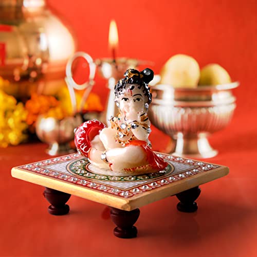 Estatua de Krishna Laddu Gopal con Chauki para Decoración y Pooja miniatura 2