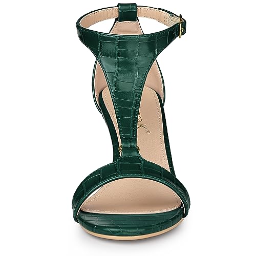 Allegra K Women's t Strap Embossed Kitten Heel Sandals2