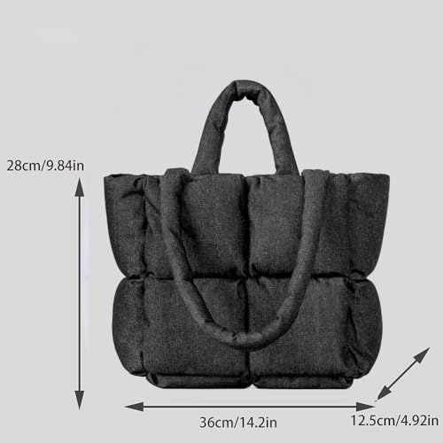 Puffer Denim Tote Bag, Trendy Luxury Chic Quilted Large Padded Designer Handbags for Women Winter Soft Shoulder Bag2