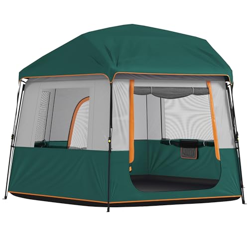 Outsunny Campingzelt für 4-6 Personen stabil wasserdicht Familienzelt mit abnehmbarem oberen Abdeckung Tragetasche Kuppelzelt mit 3000mm Wassersäule UV30+ Schutz Tunnelzelt Zelt Grün