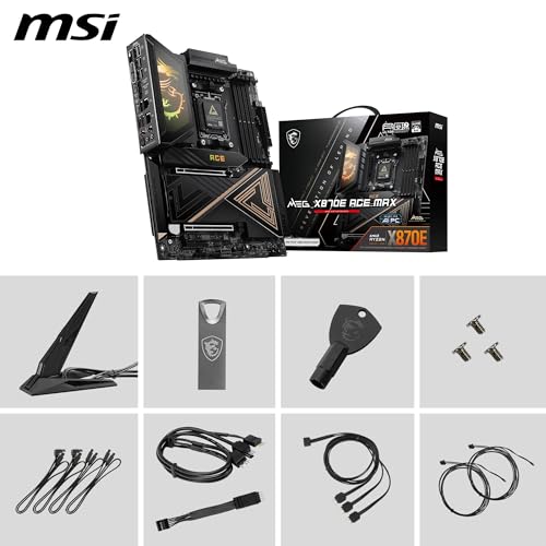 Image of MSI MEG X870E ACE MAX Motherboard, ATX - Supports AMD Ryzen 9000 /8000 / 7000 Processors, AM5-64MB BIOS ROM, 110A SPS VRM, DDR5 Memory (up to 9000+ MT /s OC), M.2 & PCIe 5.0, USB4, Wi-Fi 7, 10G LAN