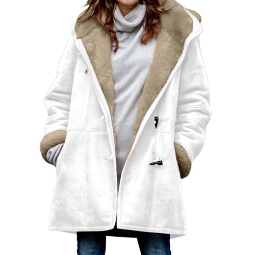Gabardina de invierno de manga larga para mujer, chaqueta larga para exteriores, ropa de abrigo cálida para mujer, abrigos de fiesta de boda para invierno, medias para todas las ocasiones, blanco, XXL