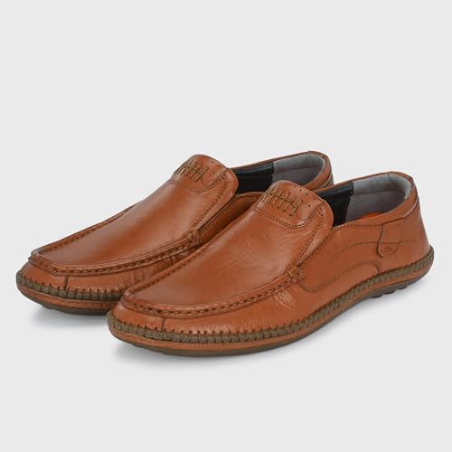 Image of Blue Leather by Centrino Genuine Leather Men's Formal Slip on Loafers |Comfort Trendy Non Lace-Up Design |Flexible Mocassins |Leather with Anti-Skid Sole |Perfect for Walking & Business Work (3942)