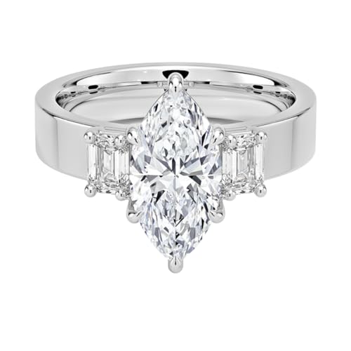 2 CT Marquise Cut Lab Grown Diamond Emerald Three Stone Engagement Ring