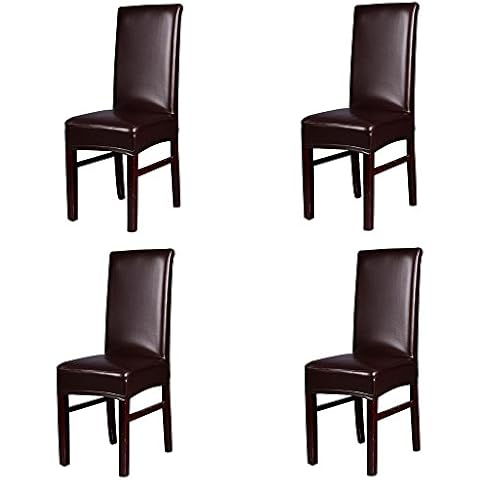 iEventStar PU Faux Leather Waterproof Stretch Dining Chair Cover Chair Protect Slipcover (Brown, 4) Cover