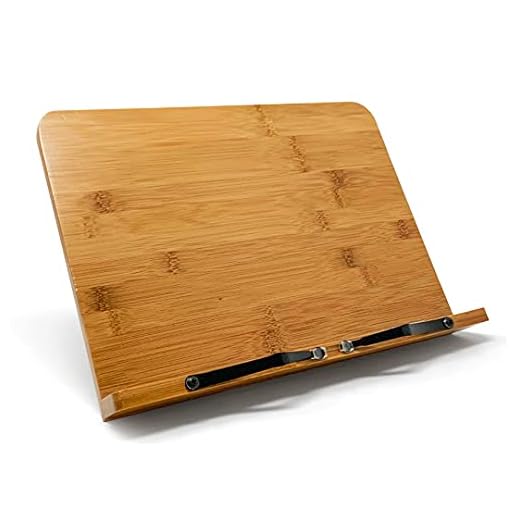 Atril para libros en Bambú | Soportes para libros de recetas | Soporte libros de cocina con posa brazos ajustable | Atril libros de recetas para cocina de bambú