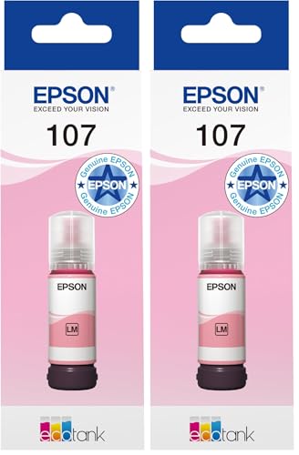 Tinta Epson EcoTank 107 magenta claro evita obstrucciones en impresoras ET-18100 pack de 2