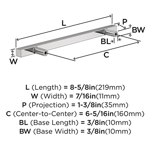 Image of Amerock 25 Pack 6-5 /16 inch Bar Pulls Square Polished Chrome Drawer Pull | 6-5 /16 inch (160mm) Center-to-Center Mounting Distance and 8-5 /8 inches Overall Length, Durable Zinc Cabinet Hardware