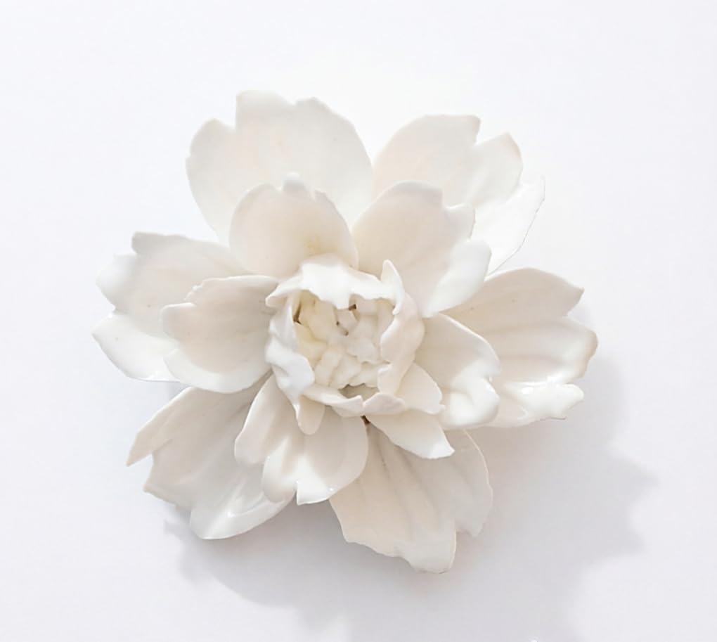 AMERRY White, Peony, 3.54",Ceramic Wall Flower Decor Artificial 3D Flower Wall Art，Handmade 3D Wall Art Hanging Sculpture， Porcelain Flower Wall Décor (White, Peony, 3.54")