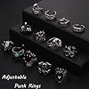 JeryWe 16Pcs Bague Homme Anneaux Gothique Open Punk Vintage Bague Ensemble Réglables Tête De Mort Dragon Claw Poulpe Serpent Animal Bague Fête Cosplay Accessoires #5