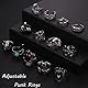 JeryWe 16 Stück Vintage Punk Ringe für Frauen Männer Gothic Ringe Schlange Drache Eule Totenkopf Ringe Hippie Biker Ringe Einstellbare Ringe Set
