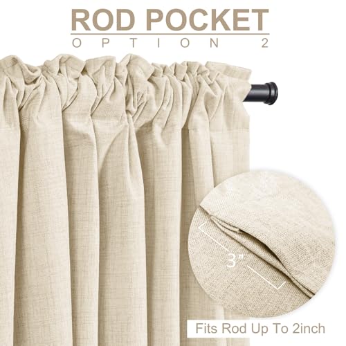 Image of 100% Blackout Shield Linen Blackout Curtains for Bedroom 72 Inches Long, Back Tab /Rod Pocket Living Room Drapes, Thermal Insulated Blackout Curtains 2 Panels Set, 50 inch W x 72 inch L,Cream Beige