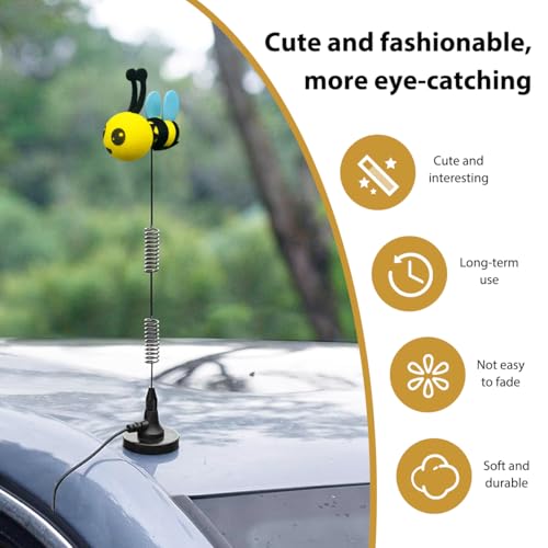 FSTURIOS Bee Car Antenna Topper, Happy Smiley Bee Antenna Ball Funny Automotive Roof Decoration, Cute Bumble Bee Aerial Ball Toppers Lovely Auto Accessory for Most Vehicles (Blue, Big Eyes)