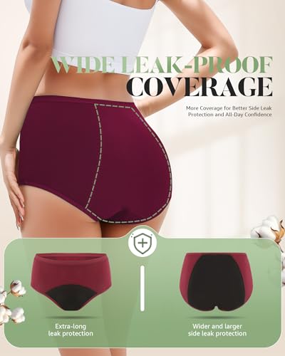 Image of TANSTC Period Underwear for Women Heavy Flow Leakproof Panties Soft Fit Teens High Waisted Menstrual Panties -3 Pack