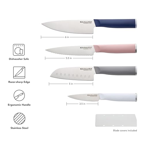 KitchenAid Conjunto de chef com capas personalizadas, faca de cozinha afiada, lâmina de aço inoxidáv