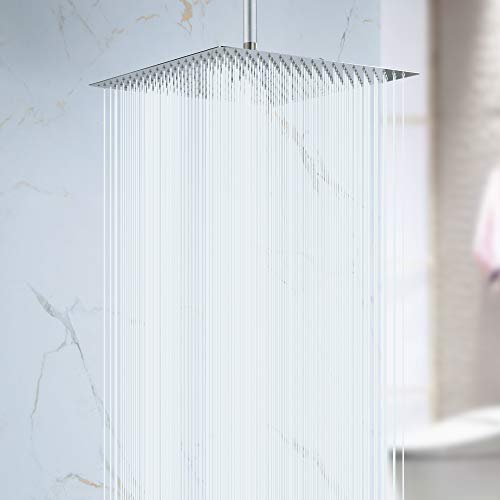 Lordear 16 Inch Rainfall Shower Head Solid Square Shower Head Ultra Thin 304 Stainless Steel Brushed Nickel Adjustable Rain Shower Head,Waterfall Full Body Coverage With Silicone Nozzle #TOP7