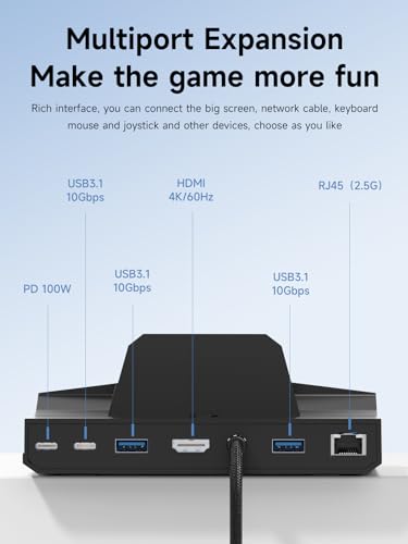 Image of Hagibis USB C Docking Station for Steam Deck, ROG Ally, Lenovo Legion Go, Switch, AYANEO, RGB LED Gaming Type-C Hub with 100W PD Charging, 4K@60Hz HDMI, 2.5Gbps RJ45, 10Gbps USB3.1 (Black)