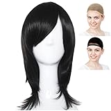 CaseEden コスプレ ウィッグ ミディアム 45cm 耐熱 ブラック 黒髪 黒 ウィッグネット2個セット