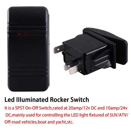 Heart Horse Waterproo LED On/Off Boat Marine SPST 3P Rocker Switch Light 12v 20 Amp (Red,5 Pcs) - image 6
