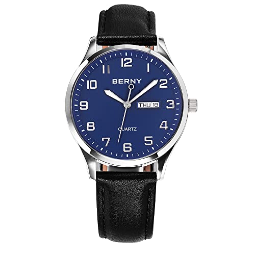 Montre classique homme cuir bleu BERNY boîtier acier élégant