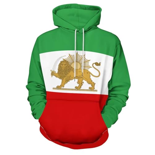 JSCWDET Emblem of Iran Lion And Sun Flag Hooded Sweatshirt,Fashion Novelty Hip-Hop Plus size Men's Hoodies Hooded Sweatshirts Pullover Unisex,L,Green