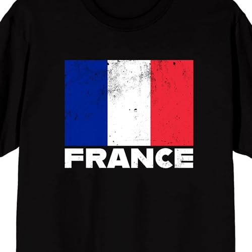 Distressed French Flag and France Text on Black Ground Adult Crew Neck Short Sleeve T-Shirt2