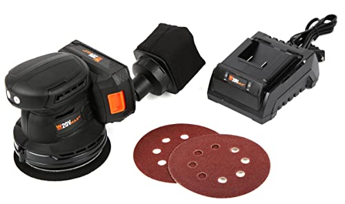 Image of WEN Cordless Orbital Sander, Brushless with 5-Inch Random Orbit Pad, 20V Max 2.0 Ah Lithium-Ion Battery and Charger (20405),Black