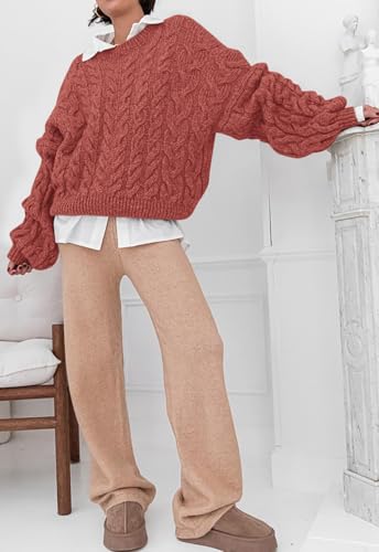 Image of PRETTYGARDEN Womens Sweaters Spring 2026 Cable Knit Long Sleeve Crewneck Oversized Sweater Chunky Pullover Loose Outfits
